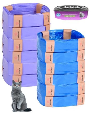 12 Pièces Sac Litiere Chat pour Litter Locker, Sac Litiere Compatible avec Litter Genie LittyCat (Bleu + Violet, 12 Pièces)