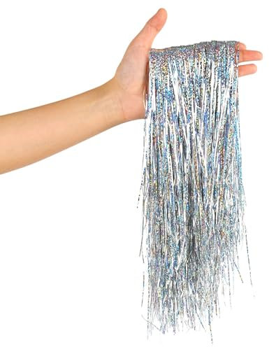 SULOLI Lametta Vorhänge,Lametta Glänzend für Weihnachtsbaum Tannenbaum Weihnachtsdeko Weihnachten Party Geburtstagsfeier Hochzeit (Silber)