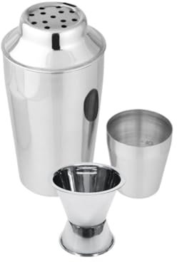 Fackelmann 9937050 Set Shaker à cocktails en inox et Doseurs à alcool pour cocktails, shaker barman 400 ml, doseur 2 cl, doseur 4 cl, Acier inoxydable, Argenté, 19,5 x 7,5 cm