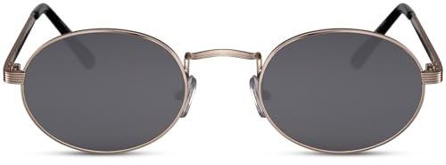 Cheapass Sunglasses Herren Damen Klein Oval Recycelte Gläser Metall Industrial Vibe Goldener Rahmen