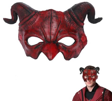Démon Halloween Masque Diable en Mousse PU, Masque Démon à Cornes de Chèvre Rouges Demi, Masque Halloween Effrayant, Rouge Masque Horreur pour Cosplay, Carnaval, Fête d'Halloween