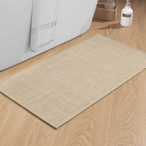Tapis de bain antidérapant chakme 43 x 81 cm avec dos en caoutchouc antidérapant lavable Beige