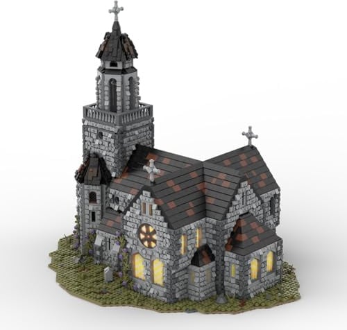 BlocteckToy MOC Klemmbausteine Mittelalterliche Kathedrale Modul eines großen Dorfes Thema Modell, 6575 Teile Mittelalterliches Dorf Gebäude Set, MOC-76813