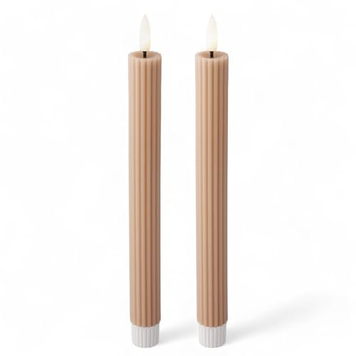 MIJOMA LED-Echtwachskerze mit realistischer Flamme, Timer und batteriebetrieb | Indoor LED-Kerze mit warmweißem Licht | Natürliche Optik (Hellrosa - glatte Oberfläche, Ø2cm x 24cm)