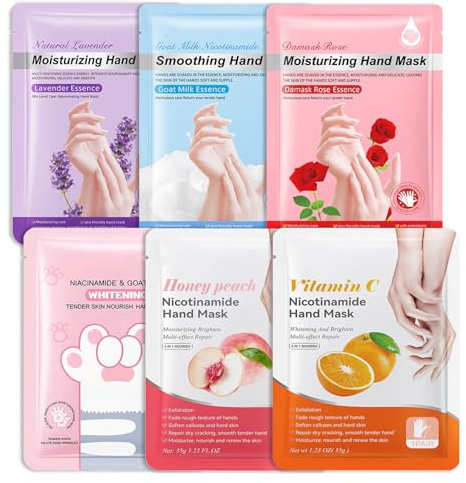 Hydrating Hand Masks, 6PCS Hand Mask Moisturizing Gloves for Men Women, Smooth Long Lasting Soft Exfoliating Hand Peeling Spa Mask Moisturizer Beauty Gift Set for Dry Cracked Rough Dull Hands(A)