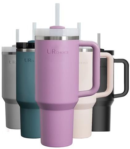 UR CHOICE French Press Coffee Maker & Insulated Tumbler Combo Set, Portable Coffee Press with 40 oz Travel Mug for Hot & Cold Drinks | Gift Set for Coffee Lovers, Home, Office & Travel(LILAC CUP)