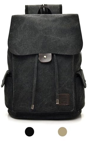 XGOPTS Leinwand Rucksack Herren Damen Groß Laptop Rucksack Unisex Arbeit Backpack 25L-30L Rucksack Schulrucksack Teenager für College, Schultasche, Outdoor, Wandern, Camping Schwarz