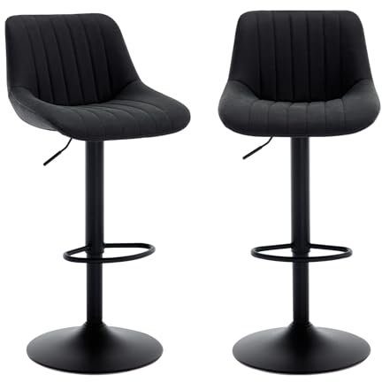 Chummaven Moderne Barhocker 2er Set PU-Leder mit Rückenlehne gepolsterter Küchenbarhocker mit Fußstütze armloser Barhocker, Barstuhl, Küchenhocker, Schwarz