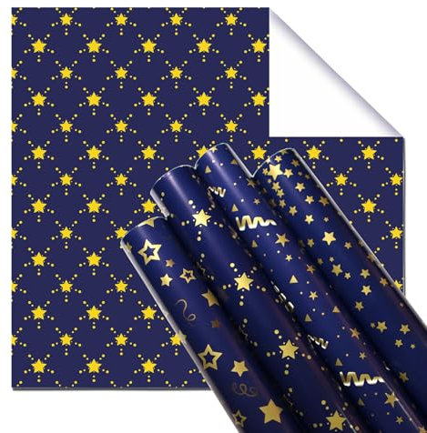 Liiqin 5 Set Sternen Geschenkpapier 50 x 70 cm für Geburtstag, Hochzeit & Valentinstag