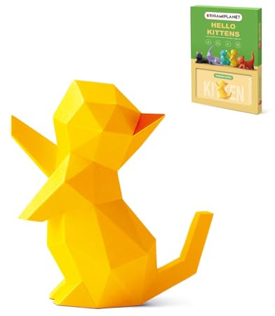ORIGAMIPLANET 3D Papiermodell Papierbastelset Katze, Starpaw Kitten Gelb Papercraft DIY Bastelset, Papierkunst Dekoration für Erwachsene