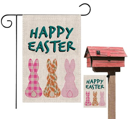 Happy Easter Flag, 12 x 18 Zoll Outdoor Banner, Easter Bunny Garden Flag, Holiday Yard Decor, Vertikale Bauernhausdekoration für Frühling, Festliche Außendekoration