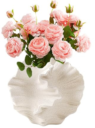 Keramik-Korallenvase, Kleine Blumenvasen Tischdeko, Vase Weiß Matt Dekoration Wohnzimmer Vasen Geometrische Vase für Pampasgras, Vasen Deko Aesthetic, Wohnungsdeko Tischdecko Geschenk (Mattes Weiß)