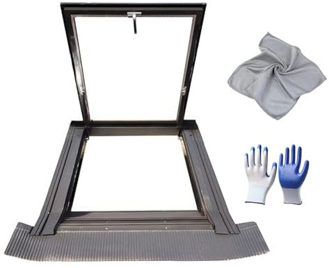 Finestra da Tetto con Vetro Temperato, Apertura Manuale, Finestra di Emergenza con Piano di Drenaggio, Perfetta per Corridoio, Veranda, Garage E Seminterrato(80°,LxW 55x75cm/21.7x29.5in)