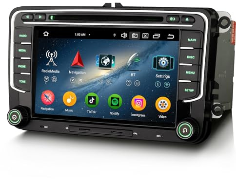 GONFEN 7 Zoll 8-Kern Android 14 Autoradio GPS Bluetooth 5.0 für VW Amarok Polo 6R Caddy Crafter Transporter T6 Skoda Yeti mit Carplay Android Auto DAB+ Wifi LTE DVD Touchscreen MQB Canbus RDS 4GB+64GB