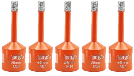BGTEC Punte Trapano Diamantate - 5 pezzi 6MM Foretto Diamantato con Filettatura M14 per Piastrelle, Ceramica, Marmo, Granito, Pietre Naturali