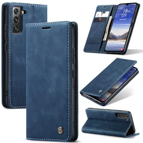 Azororo Case for Samsung Galaxy S22 5G Premium Leather Phone Cover, Magnetic Stand Flip Case, with Wallet Card Slot Cover for Samsung Galaxy S22 -Blue