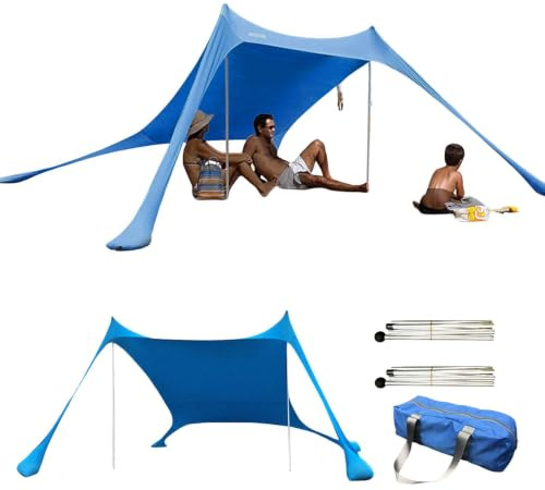 Qidures Strandzelt, 200x160x160cm Strands Schatten zelts Markise | Sonnendach Sonnensegel Mit Alu Stangen Tragetasche, Sonnenschutz Strandmuschel Für Campingausflüge