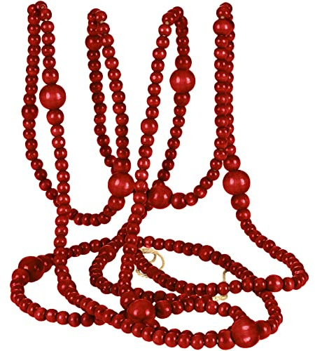 CEHJZQRPL 12 Fuß Weihnachtsgirlande aus Holzperlen, rund, Basteln, Bauernhaus, Vintage-Holzperlengirlanden for Weihnachtsdekoration(Dark Red)