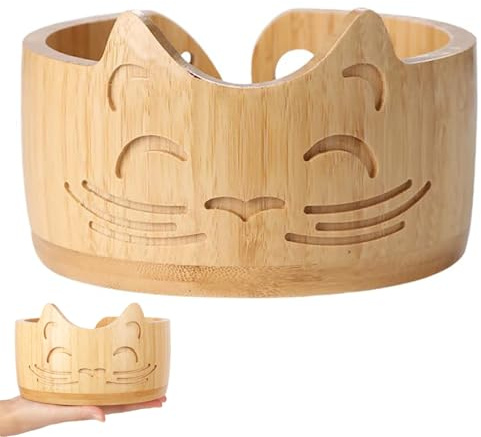 ARCPNRT Bol à Fil en Bois, Bol à Tricoter, 17 x 10 cm Bols de Laine à Crocheter, Bols de Rangement en Forme de Chat, pour Le Bricolage, Le Crochet, Le Tricot, la Décoration de la Maison(Couleur Bois)