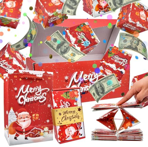 Christmas Surprise Explosion Gift Box, Funny Pop Up Xmas Money Gift Boxes, Creativity Folding Bouncing Cash Explosion Surprise Gift Box with Confetti for Christmas Birthday Anniversary Valentine