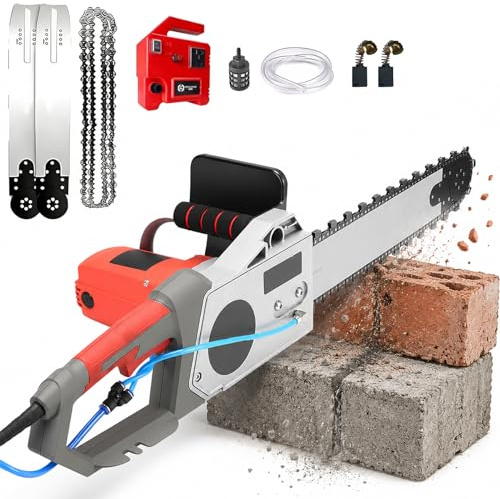 Elektrische Betonsäge mit Wassergespeister Staubunterdrückung | Betonschneidekettensäge, 350mm/480mm & 2 Diamantketten, 6000 U/min, Professionelle Wandschneidemaschine