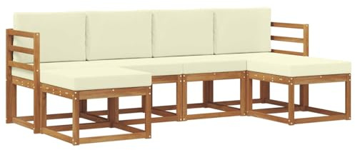 vidaXL Outdoor-Sofagarnitur 6 pcs Natur und Creme Holzwerkstoff, Moderne Outdoor-Sofa Set, langlebige Gartenmöbel, stylische Pool Lounge, vielseitige Sitzmöbel