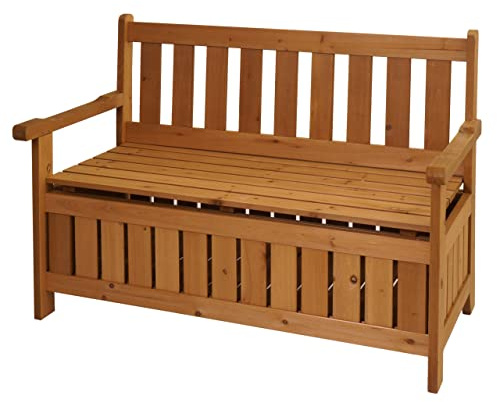 PROREGAL Gartenbank mit Stauraum | HxBxT 85x114x58cm | Truhenbank Sitzbank Staufach Aufbewahrung | Outdoor Tanne Holz FSC® | Braun