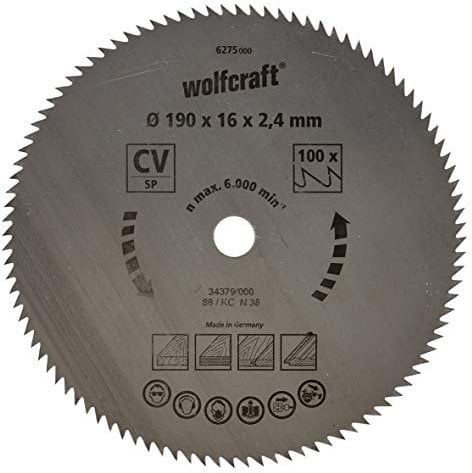 wolfcraft 6275000 | Handkreissägeblatt CV | Serie blau | 100 Zähne | ø190mm