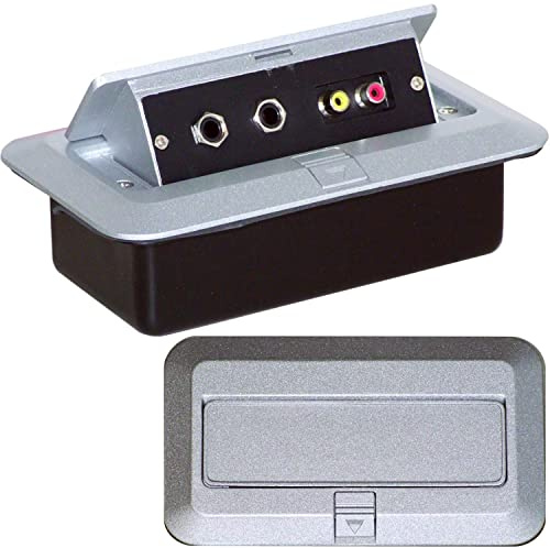 PRO 2 Gang Pop-Up Wall/Floor/Desk Plate & Metal Back Box – 2x 6.35mm (1/4”) & 2x RCA/PHONO Female Socket Outlet – Audio, Mic, Microphone - Loops