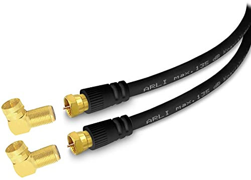 ARLI 3m HD Sat Doppel Winkel Anschlusskabel schwarz – max. 135 dB 5-fach geschirmt | vergoldete F-Stecker & Winkeladapter Winkelstecker | DVB-S2 DVB-T2 4K 8K HDTV Anschlusskabel schwarz