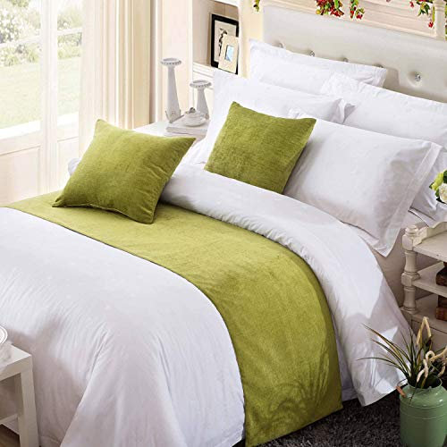 OSVINO Bettläufer 1x Stück Chenille Einfarbig Flauschig Wärmehaltung Betttuch für Sofa Schlafzimmer Hotelzimmer (260x 50cm für 200cm Bett, Grün)