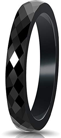 PAURO Damen Schmuck Hoch Poliert Klassisch Design Engagement Hochzeit Band Ringe Keramik Schwarz Größe 57 (18.1)