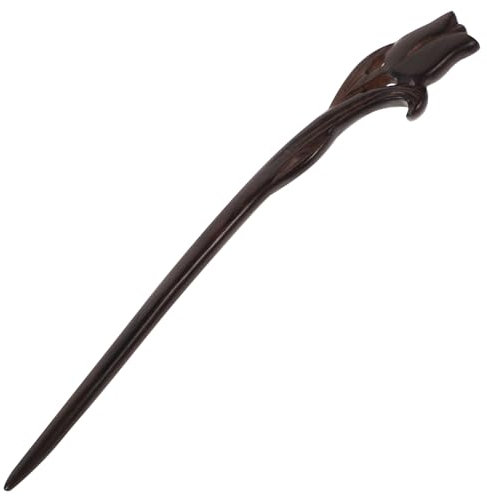 Lurrose Ébano palillo del pelo de madera Vintage hecho a mano tulipán pelo Palillo decoración del pelo horquilla para mujeres niñas Updo