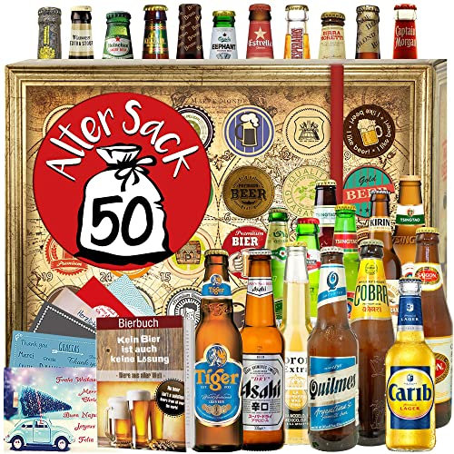 Alter Sack 50 / Bierbox mit Bieren der Welt/Geburtstagsgeschenk Mann/Bier Kalender Weihnachten 2024 2025