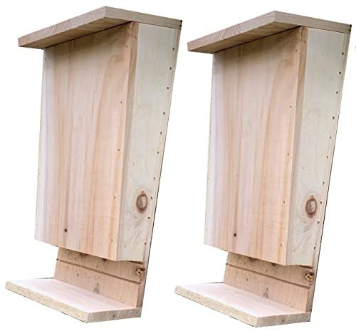 Selections Wooden Bat Box House with Landing Perch and Grooved Interior - Pack of 2
