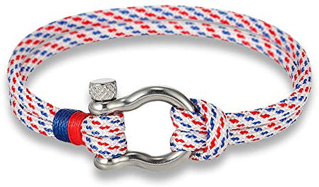 Exinox - Bracelet nautique mixte en corde et acier inoxydable Bleu, rouge et blanc