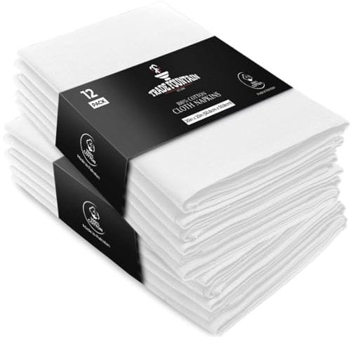 Trade Fountain Cloth Napkins Cotton [12 Pack] - 51 x 51 cm Extra Large Reusable Serviettes - Oversized Reusable Napkins - 100% Pure Cotton - Premium Dinner Napkins (White, Extra Large)