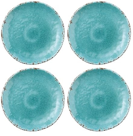 Supreme Housewares Crackle Melamine Round Dessert Plates, Small Serving Plates, for Appetizer, Snacks, and Side Dishes, Turquoise, 6 Inch, Set of 4