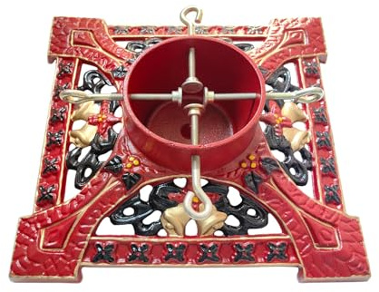 Holly International Cast Iron Christmas Tree Stand 14 Inch Victorian Decorative Red for 8ft [2.4m] Real Fresh Cut Xmas Trees