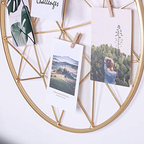 Yamfurga Geometrisches Drahtgitter zur Wandmontage, runder Metall-Foto-Organizer, Display-Ständer, kreatives Aufhängen, DIY-Wanddekoration, Heimdekoration, 45 x 45 cm, Gold