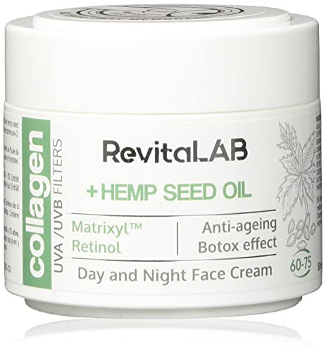 RevitaLAB Anti-Ageing Tages- und Nacht-Feuchtigkeitscreme mit Kollagen, angereichert mit Hyaluronsäure, Matrixyl® 3000, Hanfsamenöl, UVA-/UVB-Filter, für Alter zwischen 60 und 75, 50 ml (Multipack)