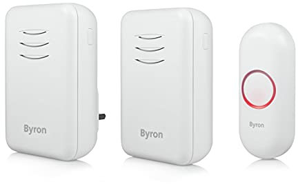 Byron DBY-22314UK Lot de 2 sonnettes de porte sans fil avec batterie portable et prise 150 m 16 mélodies Blanc