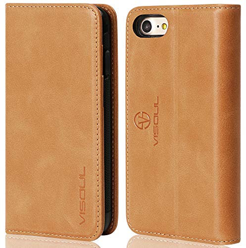 VISOUL Wallet Case For iPhone 7/8/iPhone SE 2022/2020, Italy Genuine Leather Magnetic Closure kickstand Card Holder Flip Folio Protective Cover For iPhone 7/iPhone 8 /iPhone SE 2022/2020 Khaki