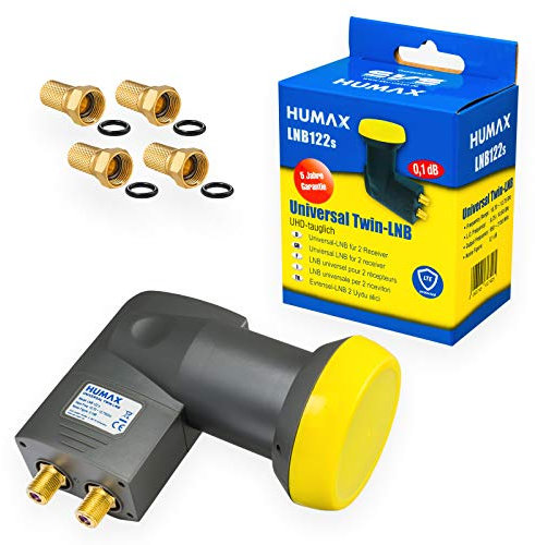 HB-DIGITAL Twin Ultra LNB LNC 2 Teilnehmer Direkt LNB122s Full HD TV 3D 4K - Kontakte vergoldet - Wetterschutz (ausziehbar) + 4 Vergoldete F-Stecker Gratis