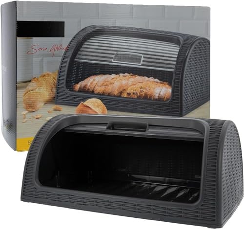 Posten Anker Brotkasten aus Kunststoff, Aufbewahrung für Backwaren, 41 x 26 x 18 cm, stilvolle Brotbox, Brot frisch aufbewahren, grau anthrazit