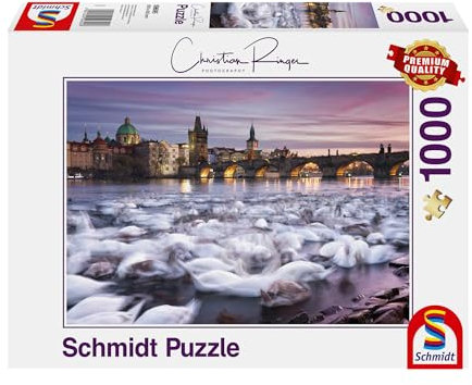 Schmidt Spiele 59695 1000 Prague: Swans Christian Ringer, Prag, Schwäne, 1.000 Teile Puzzle, Bunt