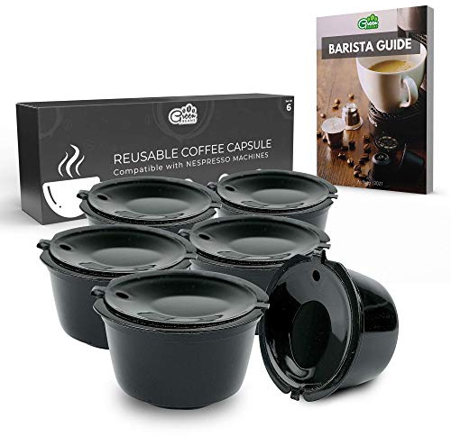 Green BEANS Cápsula de café reutilizable de plástico con filtro de acero inoxidable para cafeteras DOLCE GUSTO Paquete de 6 + guía de barista GRATUITA [Libro Electrónico]