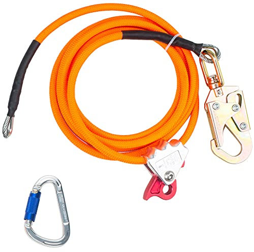 DorBuphan 1/2 x 8' Steel Core Flipline Kit, Adjustable Lanyard Steel Core Tree Climbing Harness Lanyard Flipline for Climbing Trees