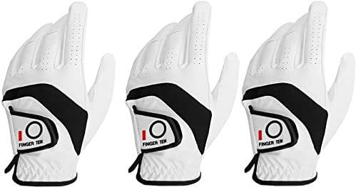 FINGER TEN Golfhandschuhe Herren Leder Links Rechts Golfhandschuh Wert 3 Stück, Golf Handschuhe Linke Rechte Hand Nicht Paaren Männer Golfer Rain Griff rutschfest, zum Größe S M ML L XL (L, Links)