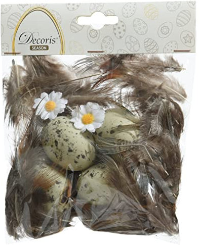 CHICCIE 4 Set Ostereier Grau mit Federn 21cm - Ostern Osterdeko Eier Osterei